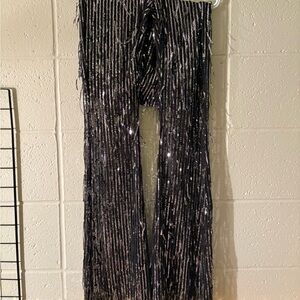 Dolls Kill x Bear Dance Collab Black and Silver Flare Pants